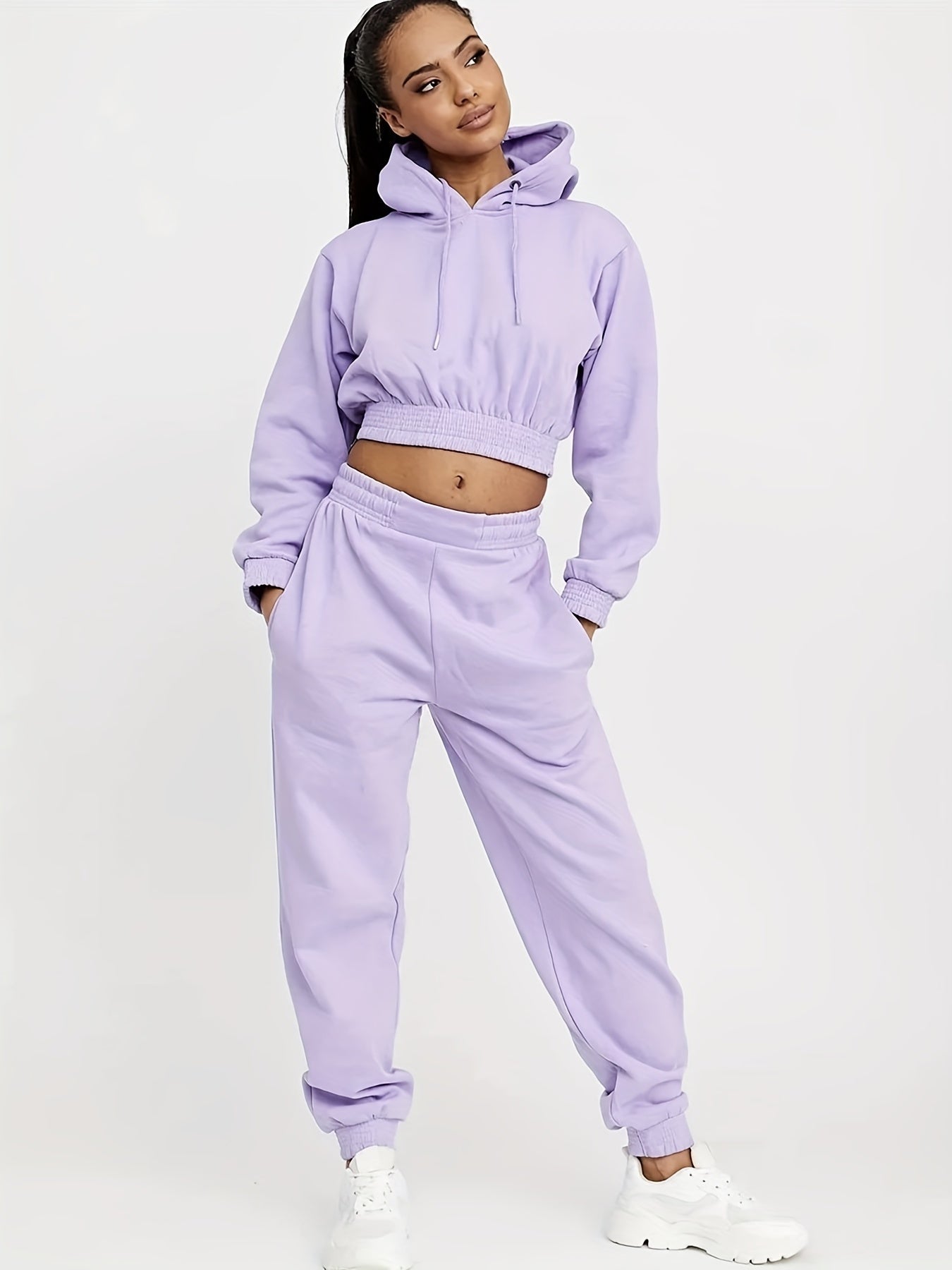 High Stretch Sports Suit: Long Sleeve Hooded Sweatshirt and Jogging Pant Set