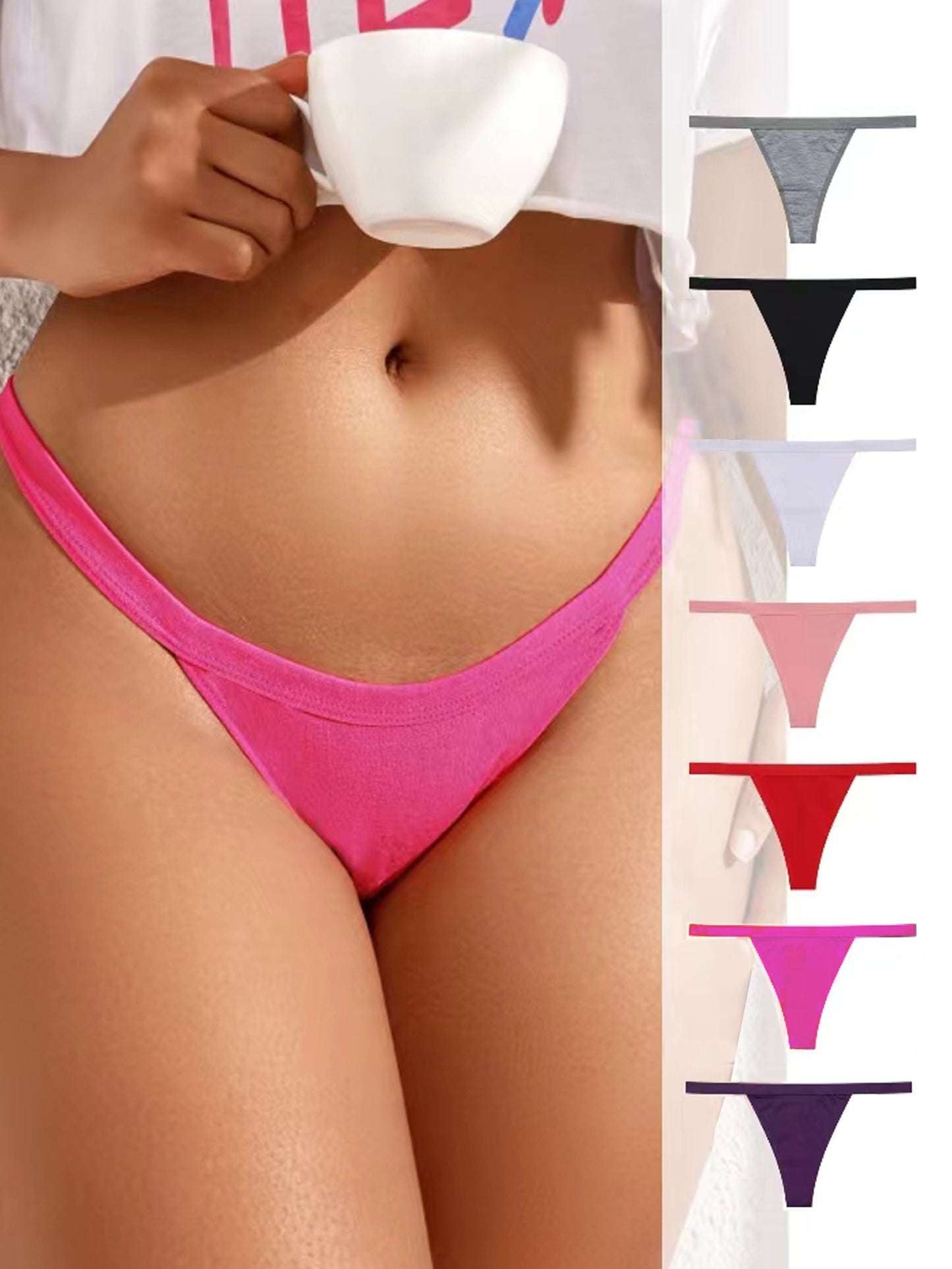 7 Pc. Simple Solid Thongs: Soft, Comfy, and Stretchy Panties