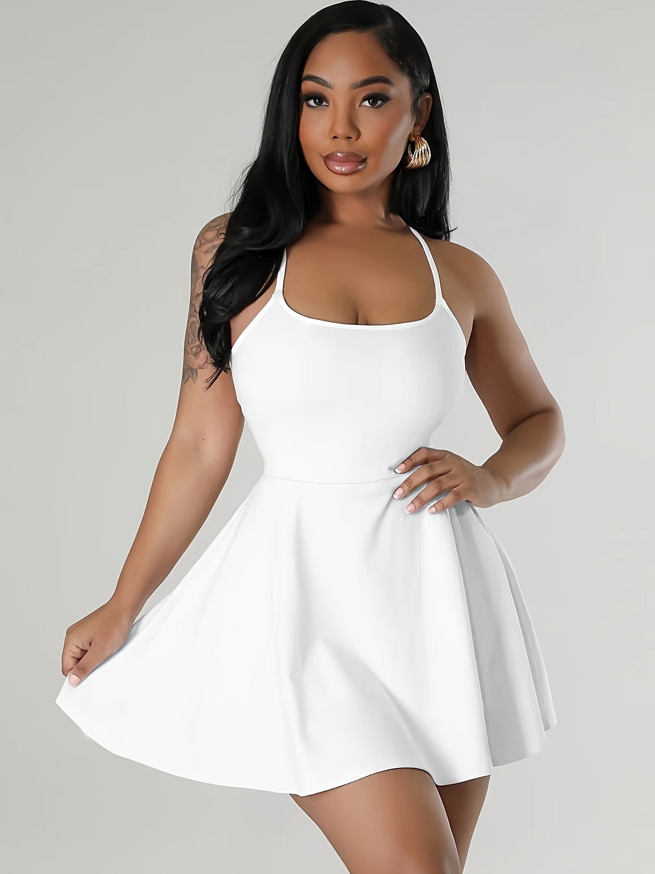 Sultry Solid Crisscross Cami Dress: Sexy Sleeveless Mini Dress