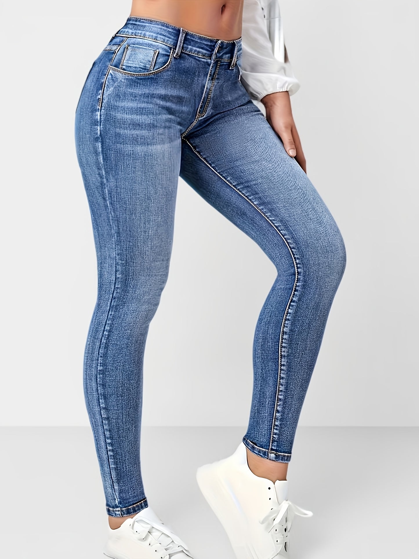 High Stretch Skinny Jeans With Zipper Button Closure