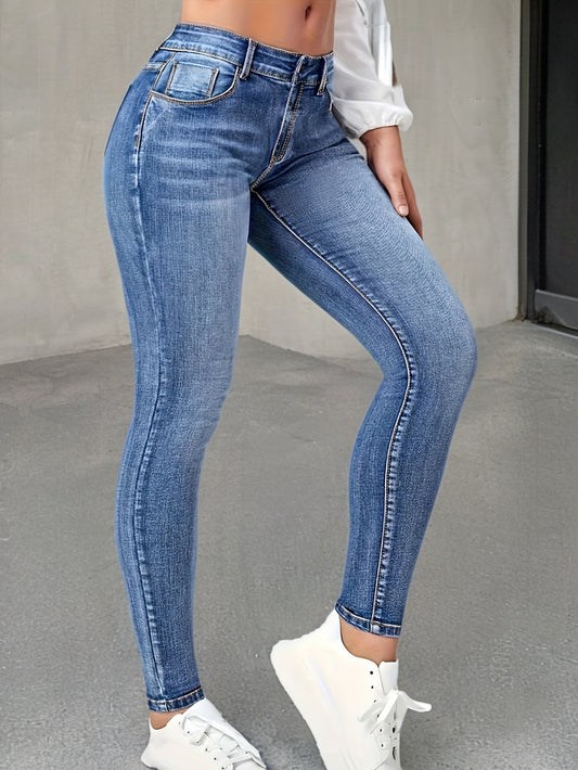 High Stretch Skinny Jeans With Zipper Button Closure