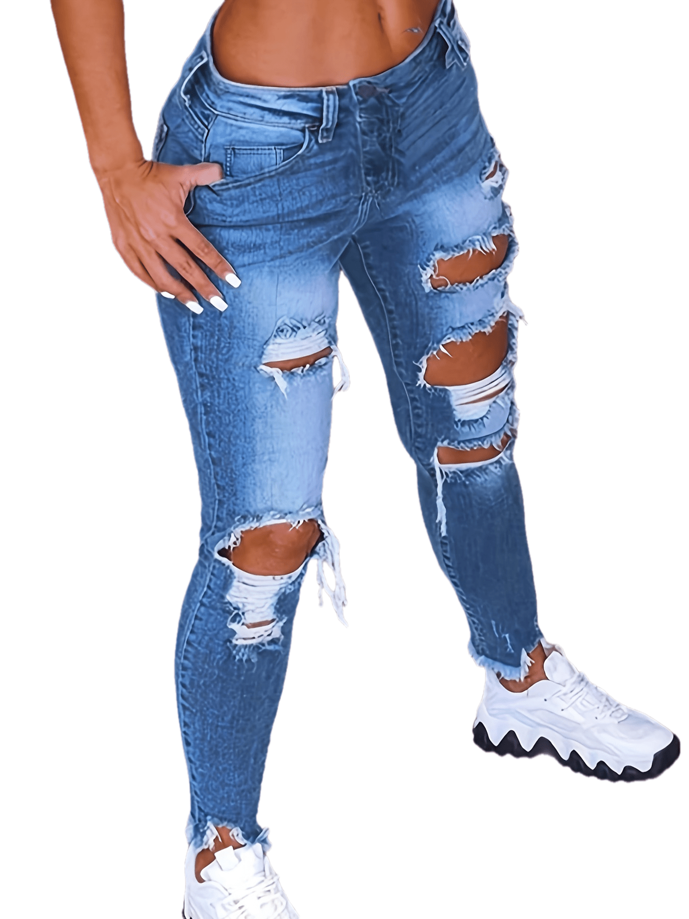 Classic Blue Distressed Skinny Denim: Women's Plus Size Ripped Jeans