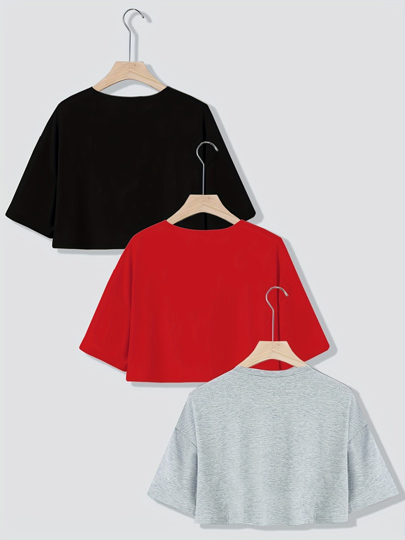 Spring into Style: 3 Pc. Crew Neck Crop T Shirts for Women's Casual Wear