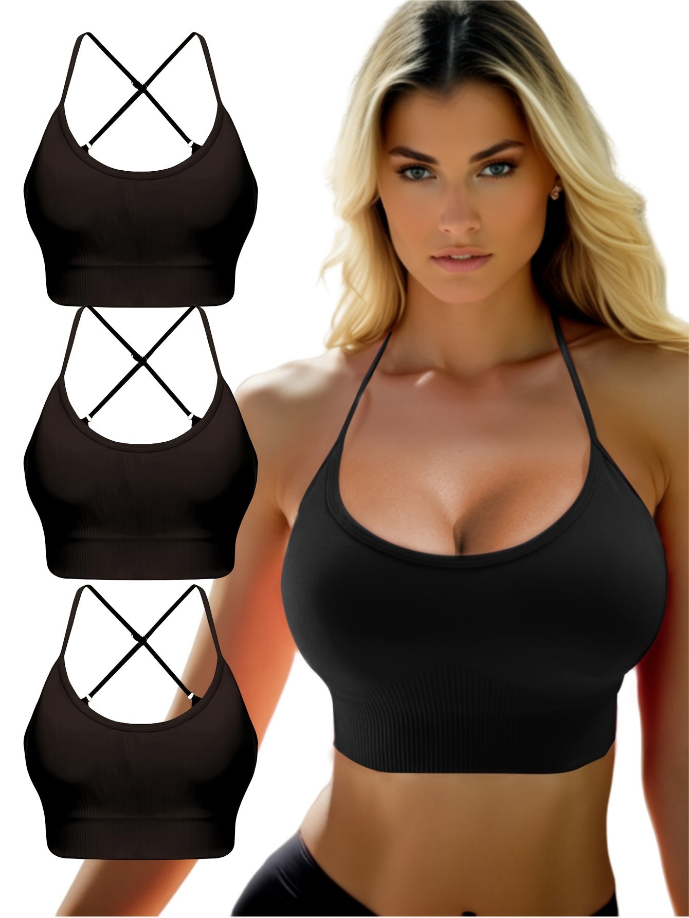 Criss Cross Sports Bra Set: Yoga Fitness Sleeveless Tank Top - 3 Pc.