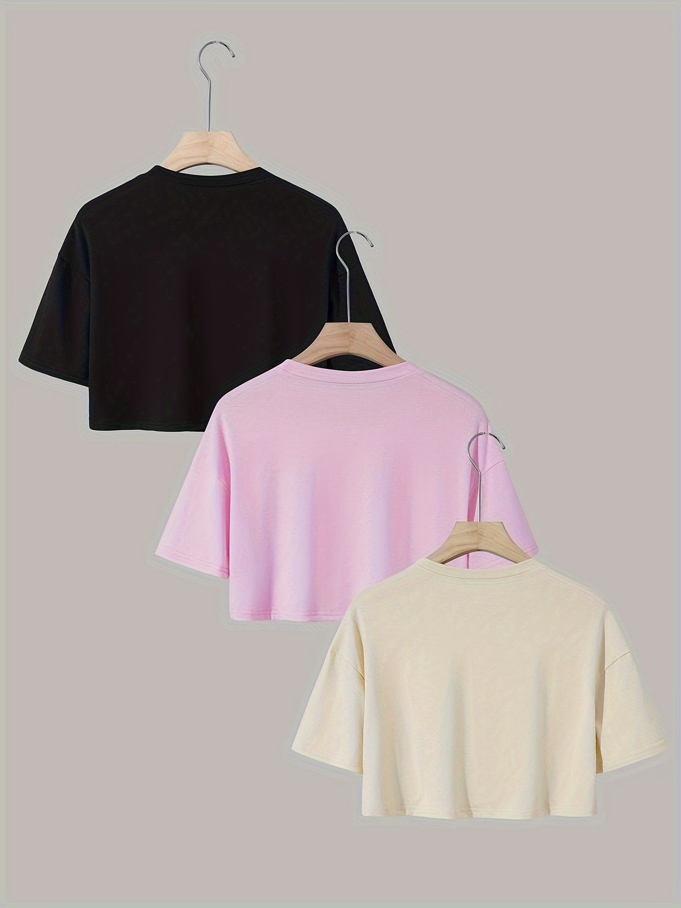 Spring into Style: 3 Pc. Crew Neck Crop T Shirts for Women's Casual Wear