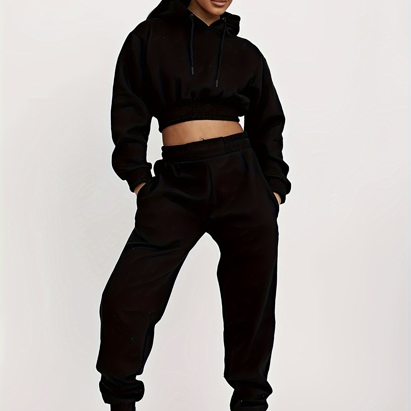 High Stretch Sports Suit: Long Sleeve Hooded Sweatshirt and Jogging Pant Set