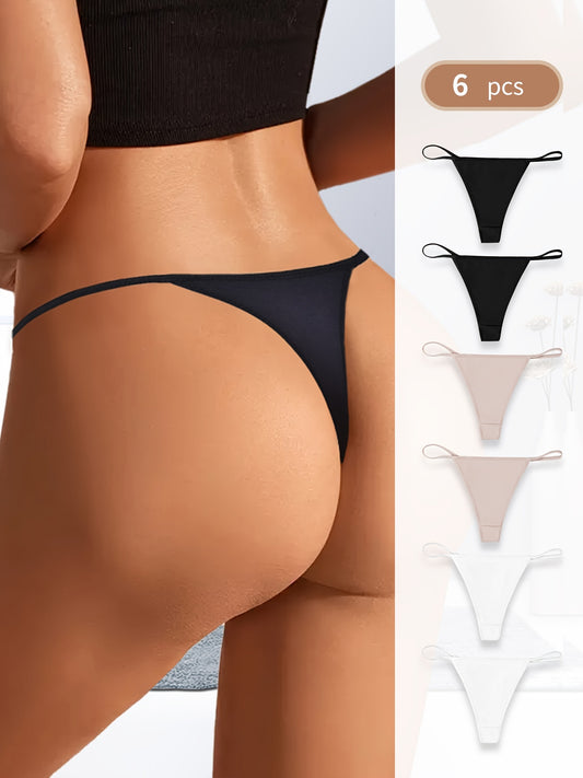 6 pc. Plus Size Panties: Curvy Fit, Solid Colors, Low Waist, Ultra Comfy, Silky Soft, No Show Style - Complete Set for Multiple Outfits, Womens Sexy Thongs for a Flawless Look