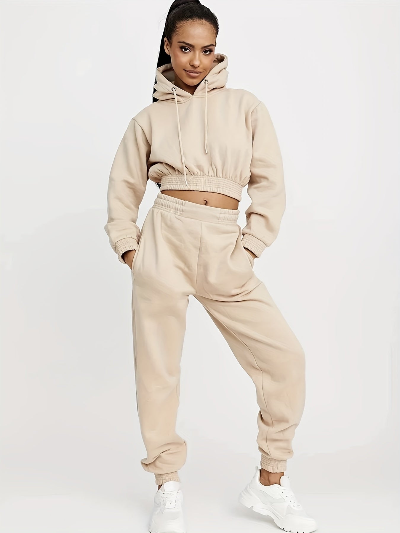 High Stretch Sports Suit: Long Sleeve Hooded Sweatshirt and Jogging Pant Set