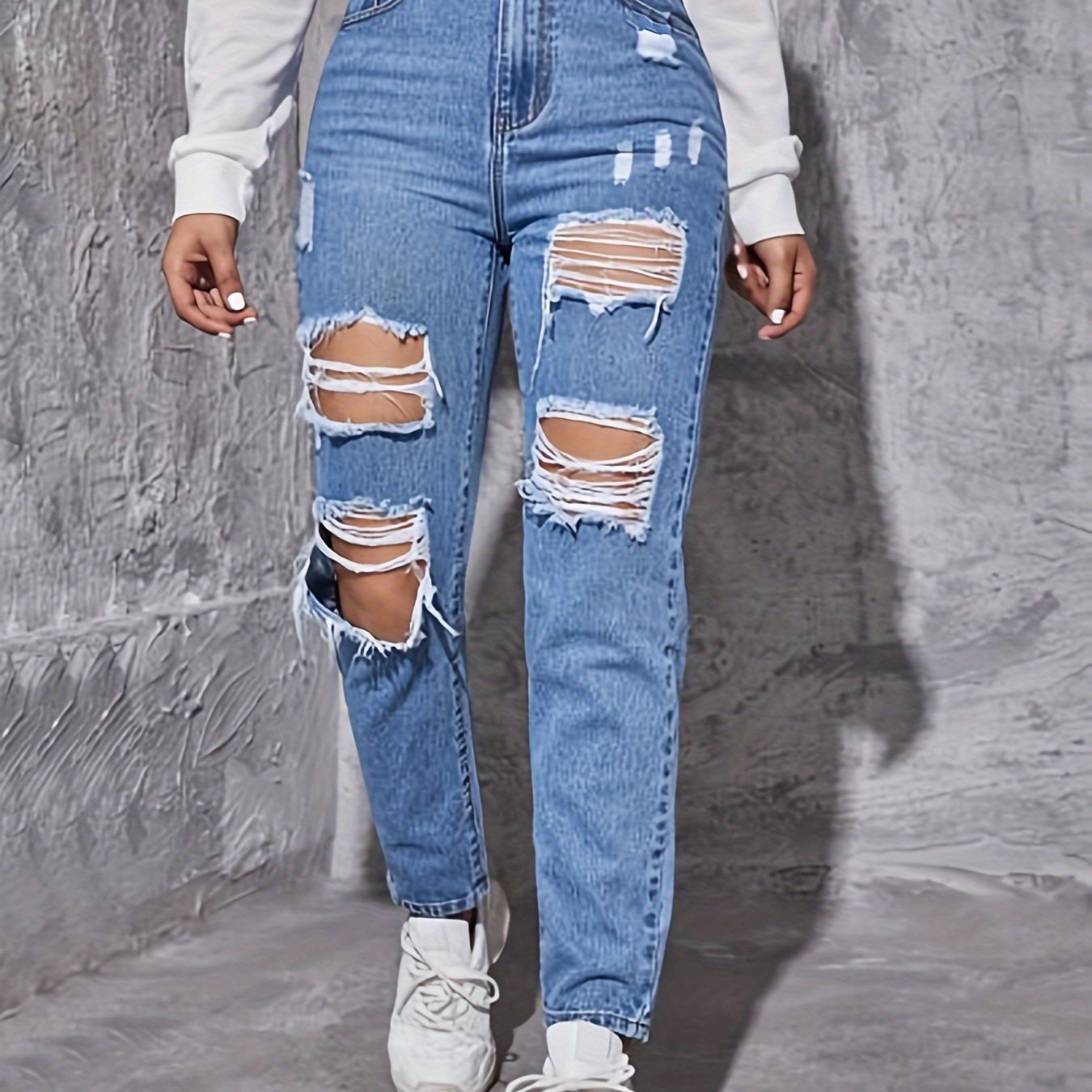 Washed Blue Ripped Distressed Whiskering Jeans: The Ultimate Streetwear Denim Pants