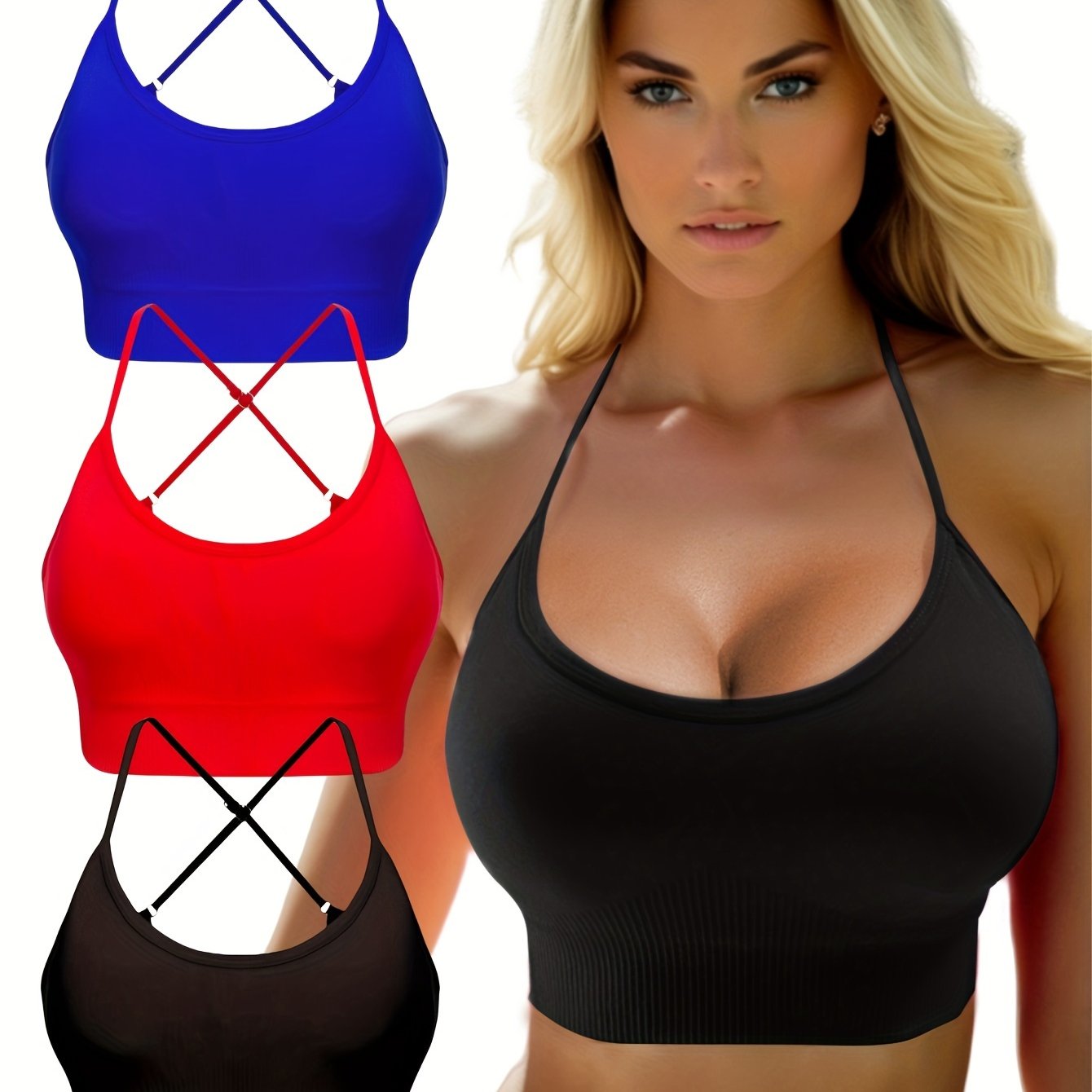 Criss Cross Sports Bra Set: Yoga Fitness Sleeveless Tank Top - 3 Pc.