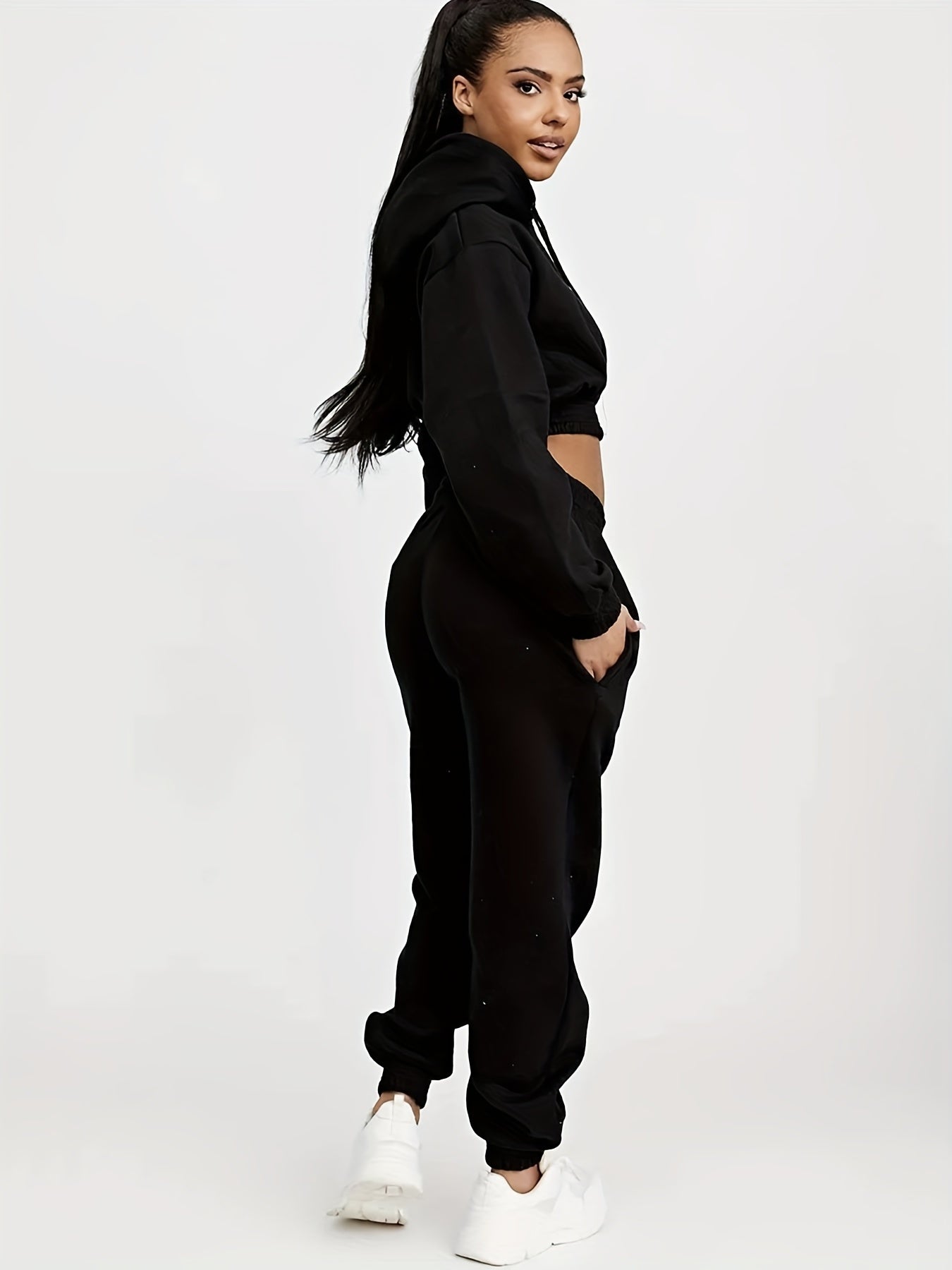 High Stretch Sports Suit: Long Sleeve Hooded Sweatshirt and Jogging Pant Set